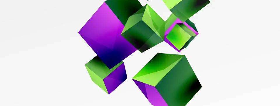 3d vector abstract background. Flying cubes composition. Trendy techno business 스톡 일러스트