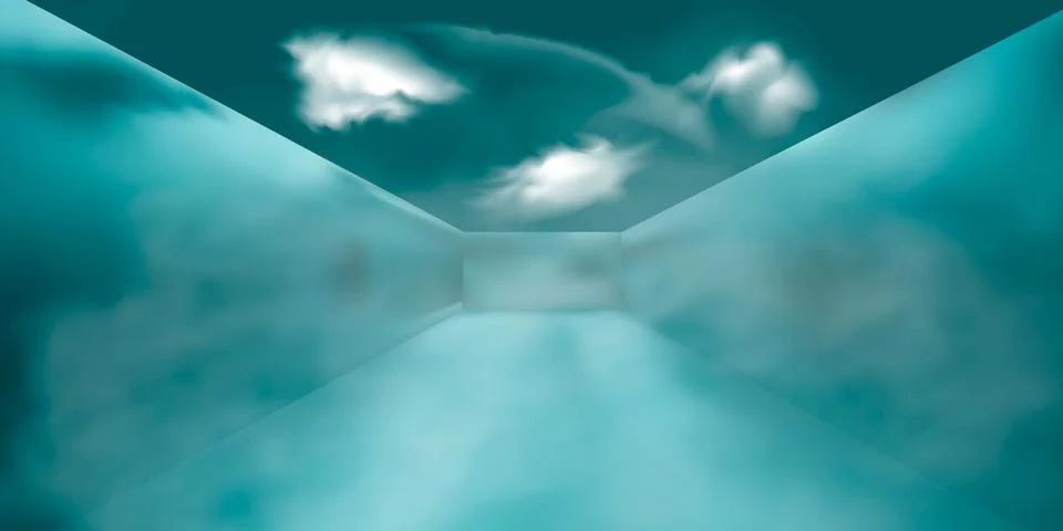 3D vector. Abstract background of a long dormitory with neon lights on the イラスト素材