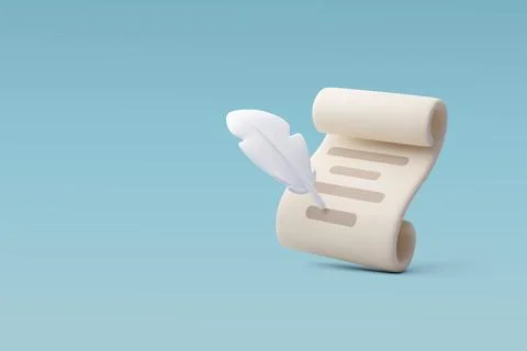 3d Vector Agreement, sign icon Court document and and feather Stock Illustration
