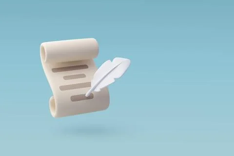 3d Vector Agreement, sign icon Court document and and feather Stock Illustration