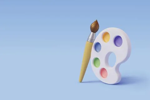 3d Vector art palette with brush on blue. Stock Illustration
