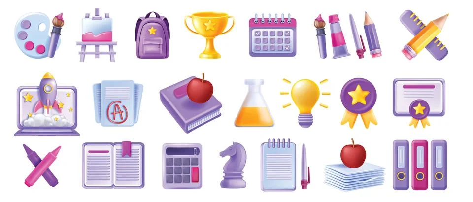 3D vector back to school icon set, education graduate object kit イラスト素材
