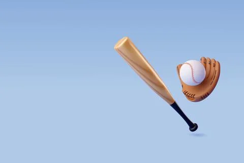 3d Vector Baseball Bat, Ball and Leather Glove. Stock Illustration