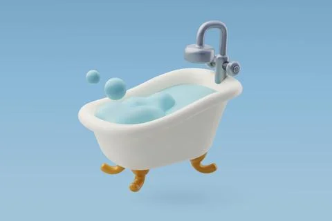 3d Vector Bathtub with soap bubbles, Furniture and hotel booking concept. Stock Illustration
