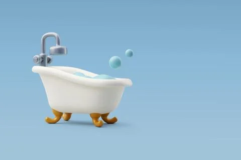 3d Vector Bathtub with soap bubbles, Furniture and hotel booking concept. Stock Illustration