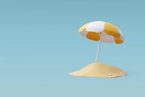 3d Vector Beach Yellow Umbrella, Summertime relax, Time to travel concept. Stock Illustration