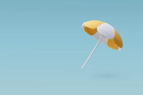 3d Vector Beach Yellow Umbrella, Summertime relax, Time to travel concept. Stock Illustration