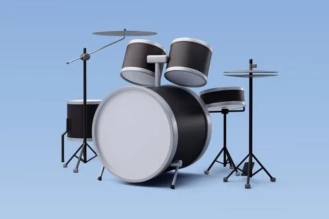 3d Vector Black Drum set, Music and Instrument concept Stock Illustration