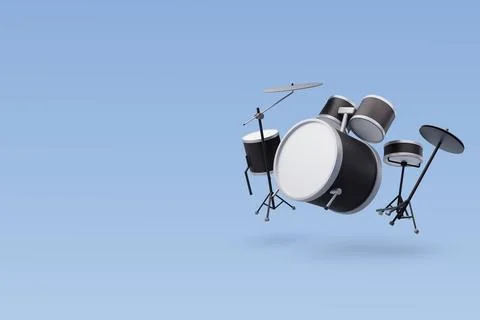 3d Vector Black Drum set, Music and Instrument concept Stock Illustration