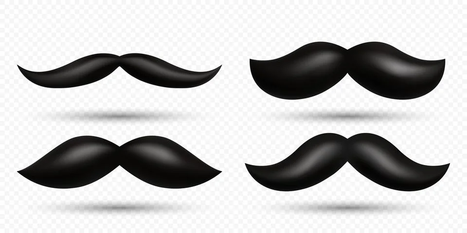 3D Vector Black Mustache Set. Realistic Volumetric Mustaches, Isolated. Black Illustrazione stock