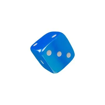 3d vector blue dice in a roll in cartoon style on a white background Stock Illustration