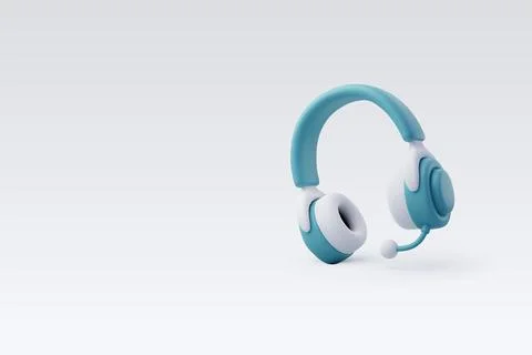 3D Vector Blue Headphones, Wireless headphones for listening. Stock Illustration
