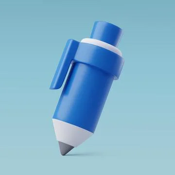 3d Vector Blue Pen, Ballpoint Pen, School and Education icon. Stock Illustration