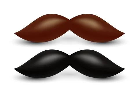 3D Vector Brown and Black Mustache Set. Realistic Volumetric Mustaches, Isolated Stock Illustration