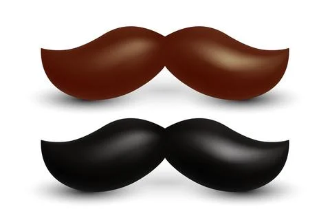 3D Vector Brown and Black Mustache Set. Realistic Volumetric Mustaches, Isolated Stock Illustration