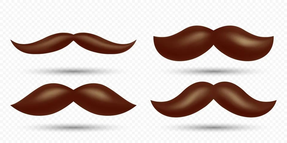 3D Vector Brown Mustache Set. Realistic Volumetric Mustaches, Isolated. Simple Stock Illustration