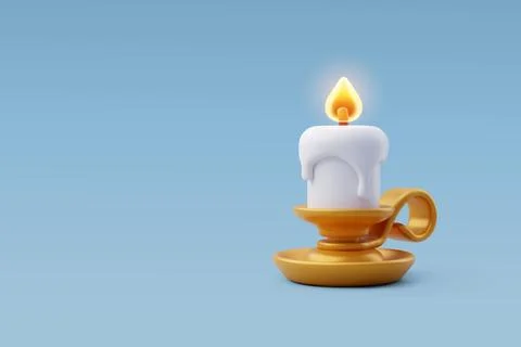 3d Vector Candle in gold candlestick, Candle holder in Glod. Stock Illustration