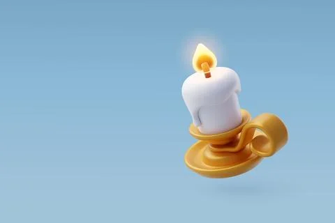 3d Vector Candle in gold candlestick, Candle holder in Glod. Stock Illustration