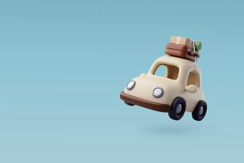 3d Vector Car with Luggage, Box and Green Mat, Holiday Vacation. Stock Illustration
