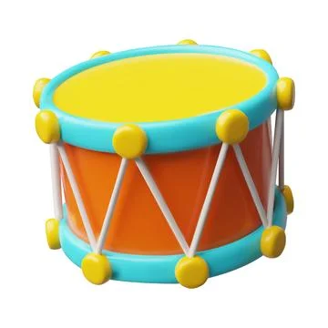3d vector cartoon drum in bright yellow, blue, red colors. Stock Illustration