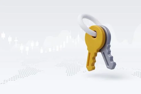 3d Vector Cartoon keys in gold and silver, Rent housing, loan, mortgage. Stock Illustration