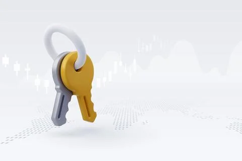 3d Vector Cartoon keys in gold and silver, Rent housing, loan, mortgage. Stock Illustration