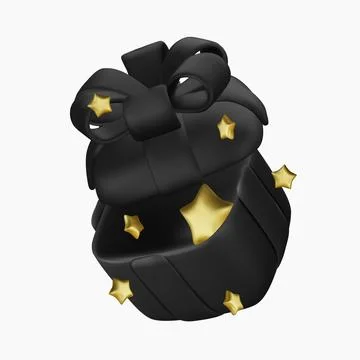 3d vector cartoon render floating black present gift closed box with gold star Stock Illustration