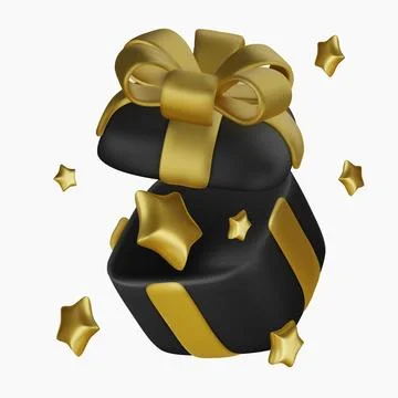 3d vector cartoon render floating black present gift closed box with gold star 스톡 일러스트