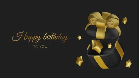 3d vector cartoon render floating black present gift closed box with gold star 스톡 일러스트
