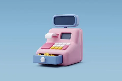 3d Vector Cash machine, Cash register with Gold coin, Financial services. Stock Illustration