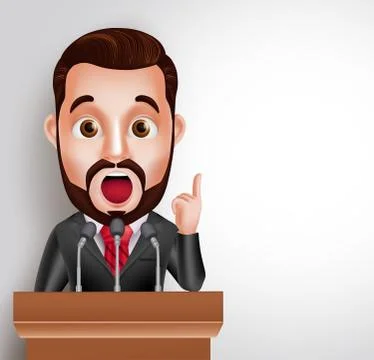 3D Vector Character Speaker in Conference or Having Debate Stock Illustration