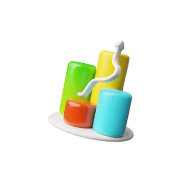 3d vector chart with colorful, cylindrical graph and white arrow going up. 스톡 일러스트