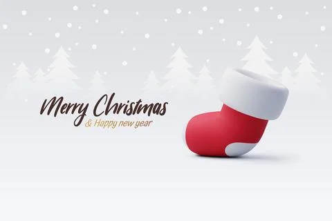 3d Vector Christmas stocking, sock, Merry Christmas or New Year greeting. Stock Illustration