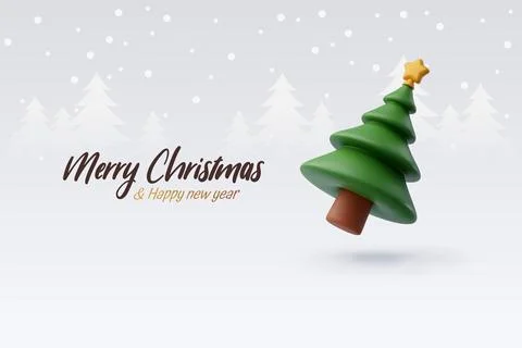 3d Vector Christmas tree, Merry Christmas and New Year greeting concept. Stock Illustration
