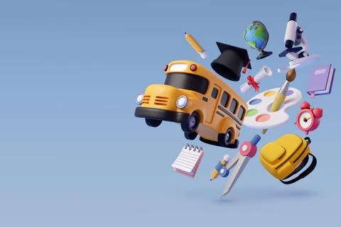 3d Vector of collection of education icon on blue. Stock Illustration