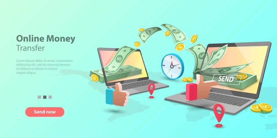3d Vector concept illustration of mobile money transfer.. Stock Illustration