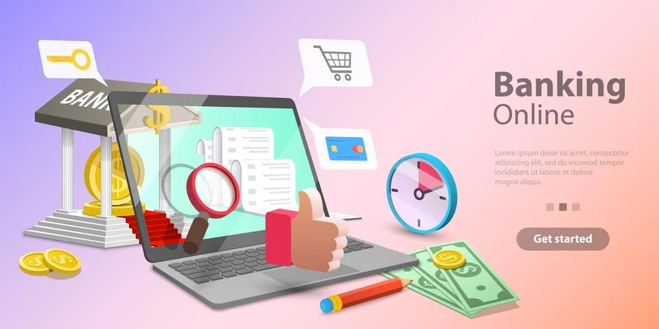 3d Vector Concept Illustration of Mobile Banking and Accounting. Stock Illustration