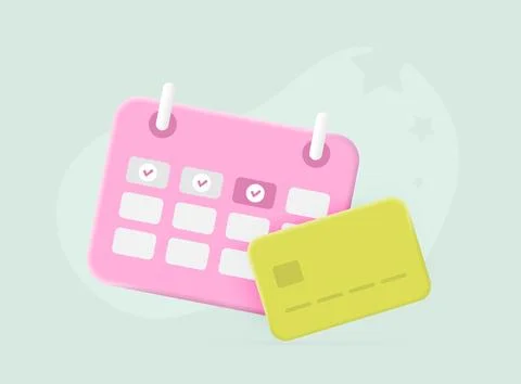 3D vector concept of monthly subscription payment. Calendar highlighting monthly Stock Illustration