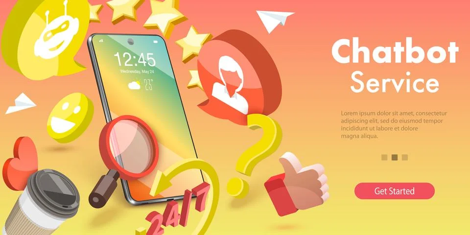 3D Vector Conceptual Illustration of Chat Bot. Stock Illustration
