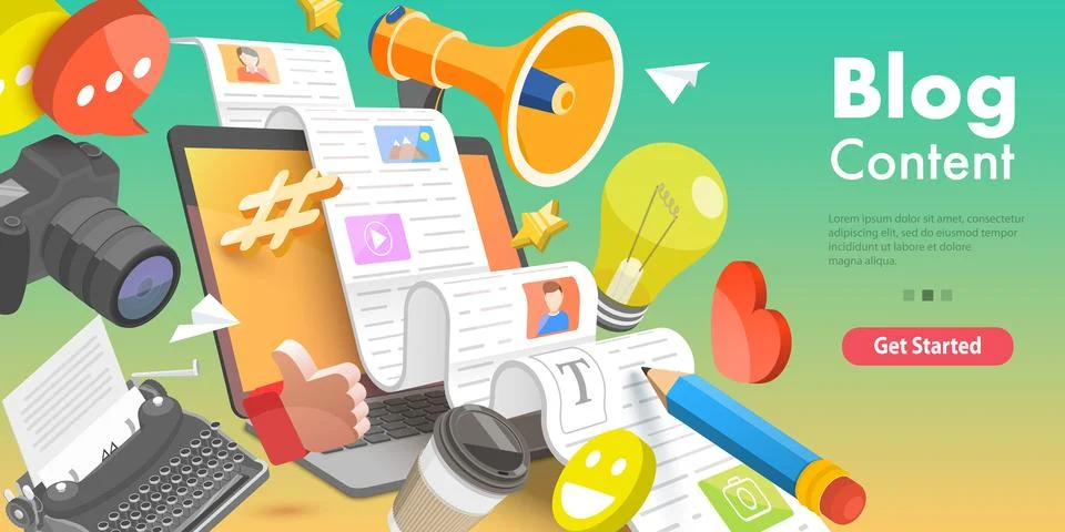 3D Vector Conceptual Illustration Creative Blogging, Commercial Blog Posting Stock Illustration