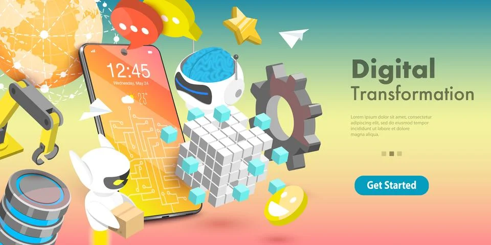 3D Vector Conceptual Illustration of Digital Transformation Stock Illustration