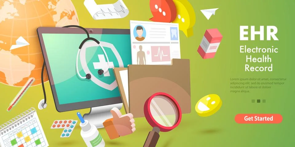 3D Vector Conceptual Illustration of EHR - Electronic Health Record. Stock Illustration