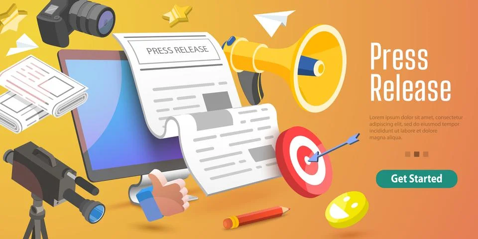 3D Vector Conceptual Illustration of Internet Press Release, News Service. Stock Illustration