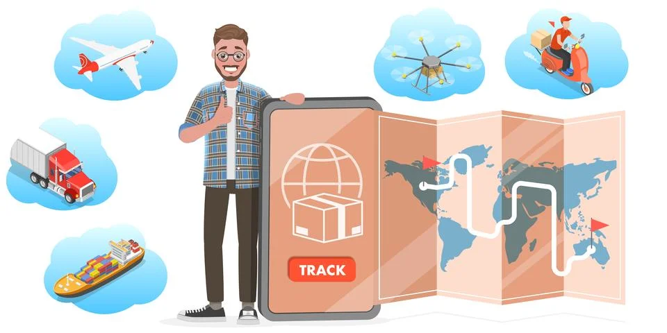 3D Vector Conceptual Illustration of Online Delivery Tracking. Stock Illustration