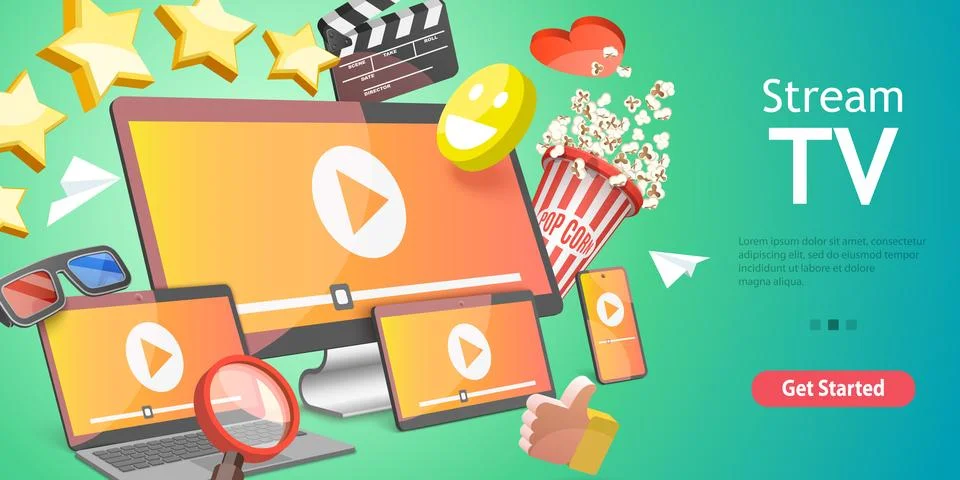 3D Vector Conceptual Illustration of Stream TV. Stock Illustration