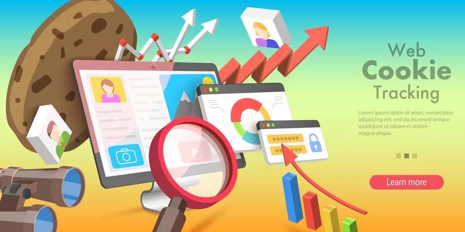 3D Vector Conceptual Illustration of Web Cookie Tracking. Stock Illustration