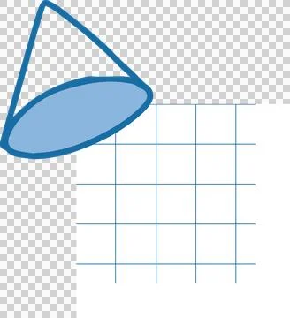 3D vector cone shape is floating diagonally over blue grid on transparent Ilustração Stock