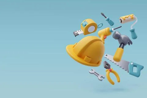 3d Vector of Construction tools icon set, industrial and worker equipment. Stock Illustration