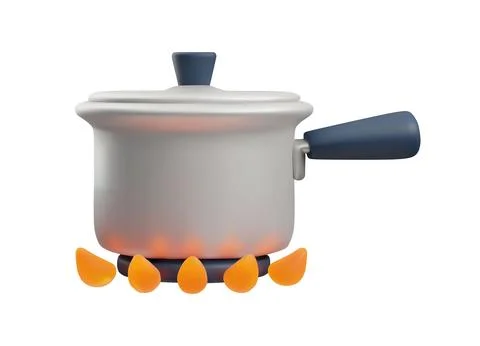 3D vector cooking scene with pan and flame on isolated background. Stockillustratie