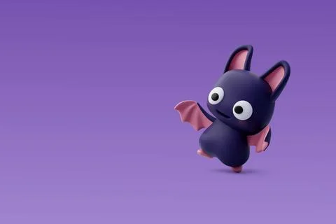 3d Vector Cute flying bat, Halloween holiday concept. Stock Illustration